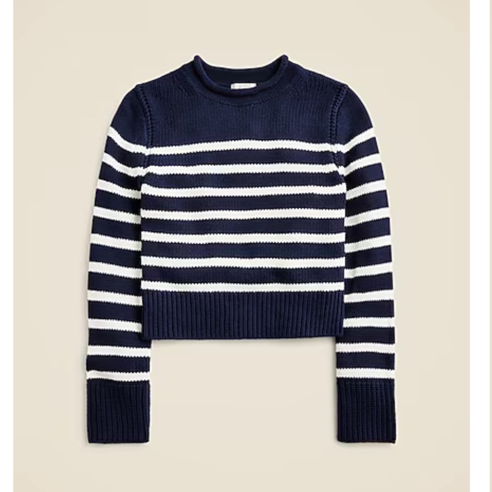 J. Crew Heritage cotton Rollneck™ sweater in navy stripe - Picture 4 of 4